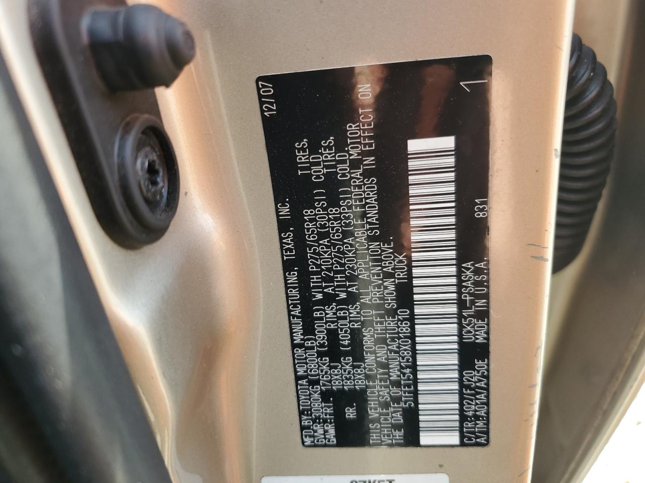 2008 Toyota Tundra Crewmax VIN: 5TFET54158X018610 Lot: 70262585