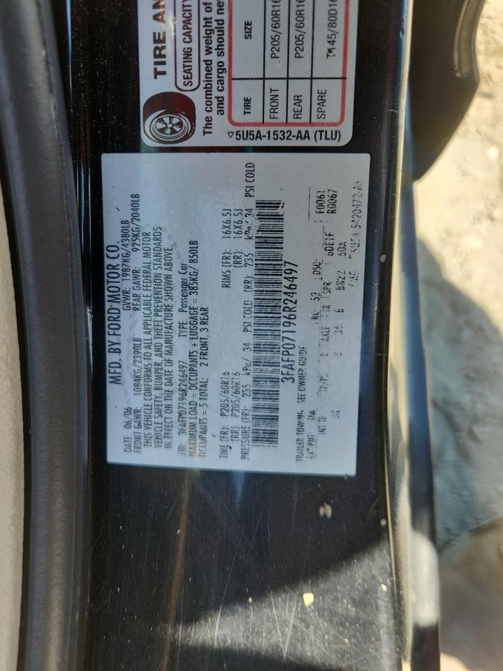 2006 Ford Fusion Se VIN: 3FAFP07196R246497 Lot: 70631495