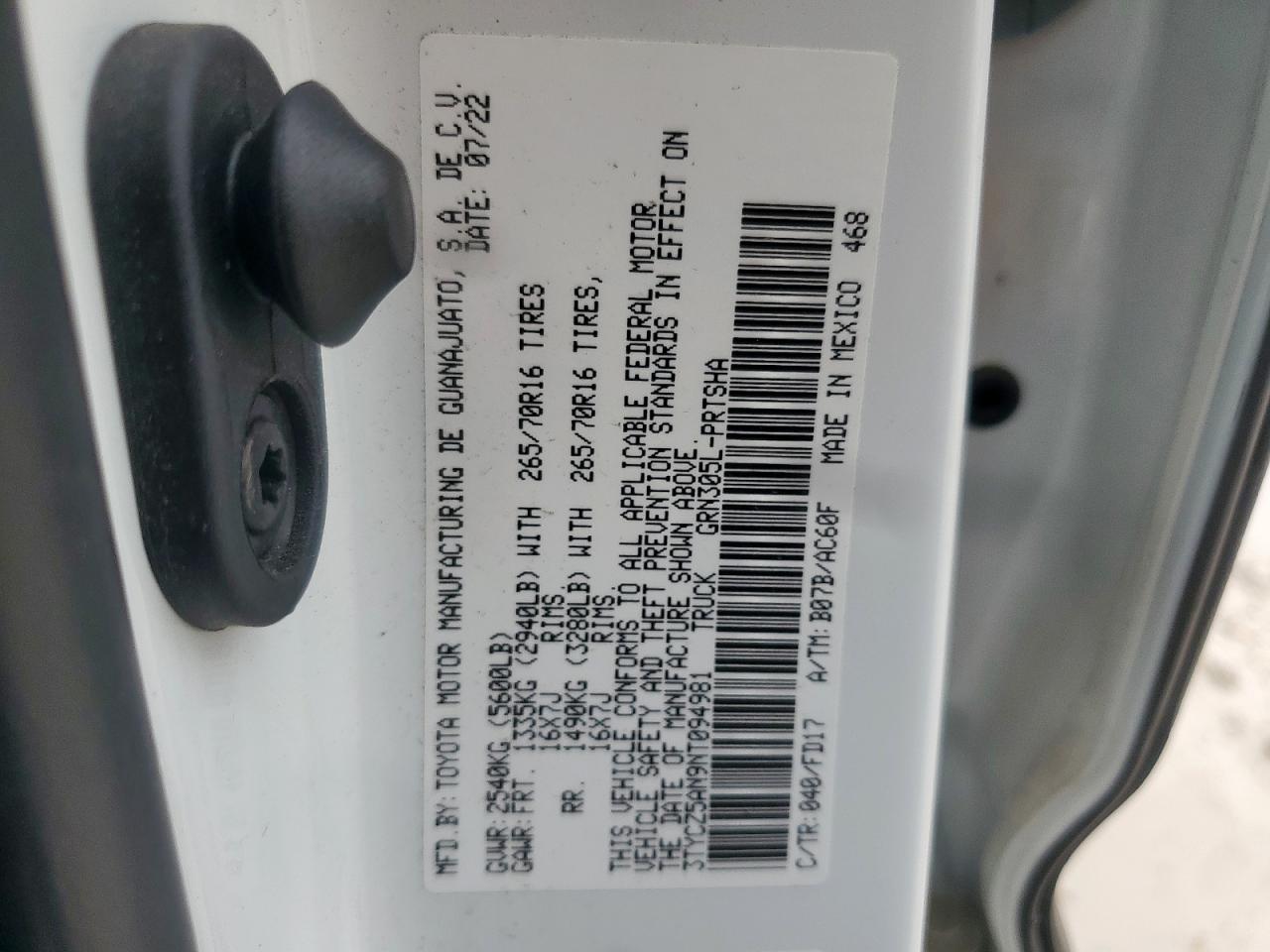 2022 Toyota Tacoma Double Cab VIN: 3TYCZ5AN9NT094981 Lot: 67475245