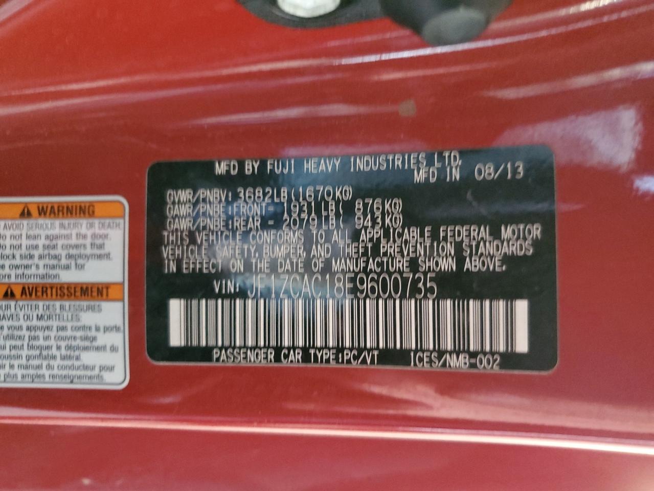 2014 Subaru Brz 2.0 Limited VIN: JF1ZCAC18E9600735 Lot: 70719745