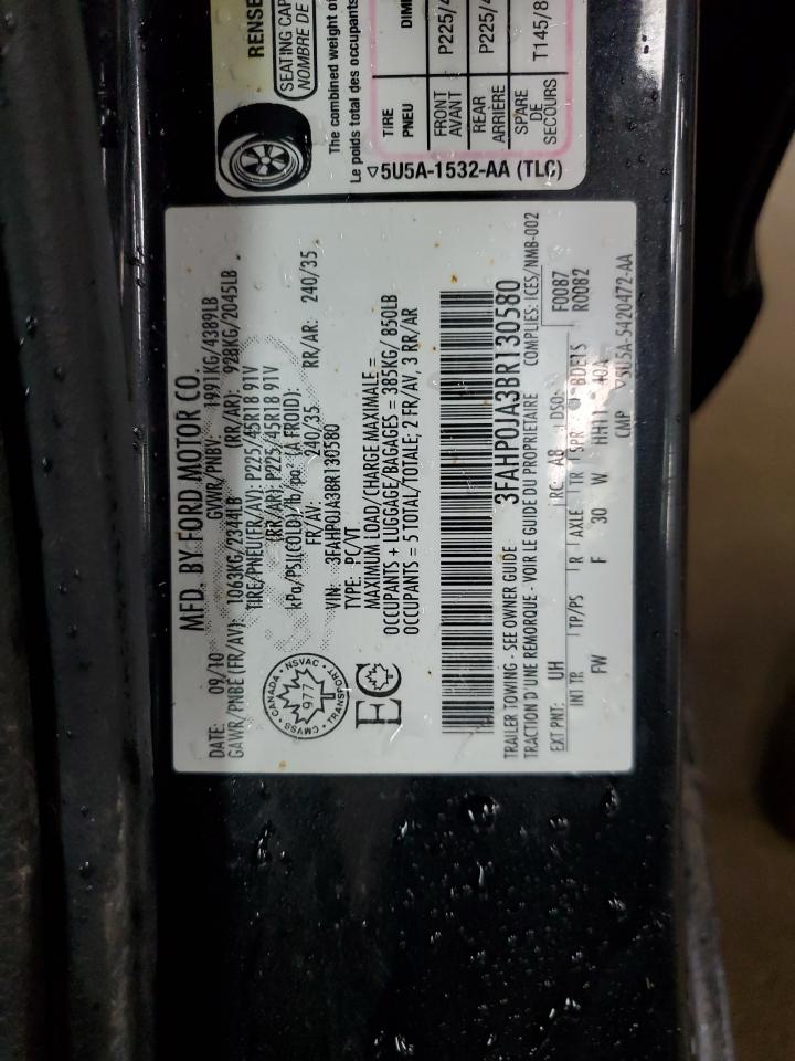 2011 Ford Fusion Sel VIN: 3FAHP0JA3BR130580 Lot: 69773085