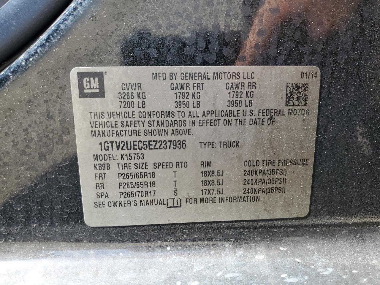 2014 GMC Sierra K1500 Sle VIN: 1GTV2UEC5EZ237936 Lot: 67985945