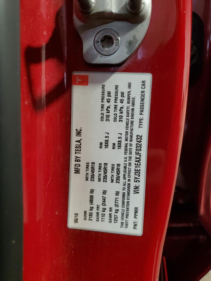 2018 Tesla Model 3 VIN: 5YJ3E1EAXJF032432 Lot: 68901165