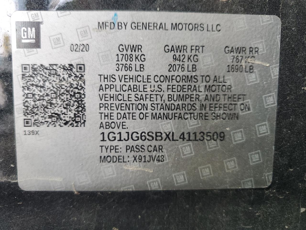 2020 Chevrolet Sonic VIN: 1G1JG6SBXL4113509 Lot: 69127995