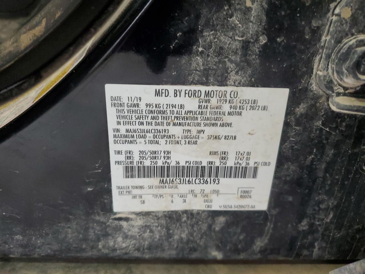 2020 Ford Ecosport Ses VIN: MAJ6S3JL6LC336193 Lot: 68044435