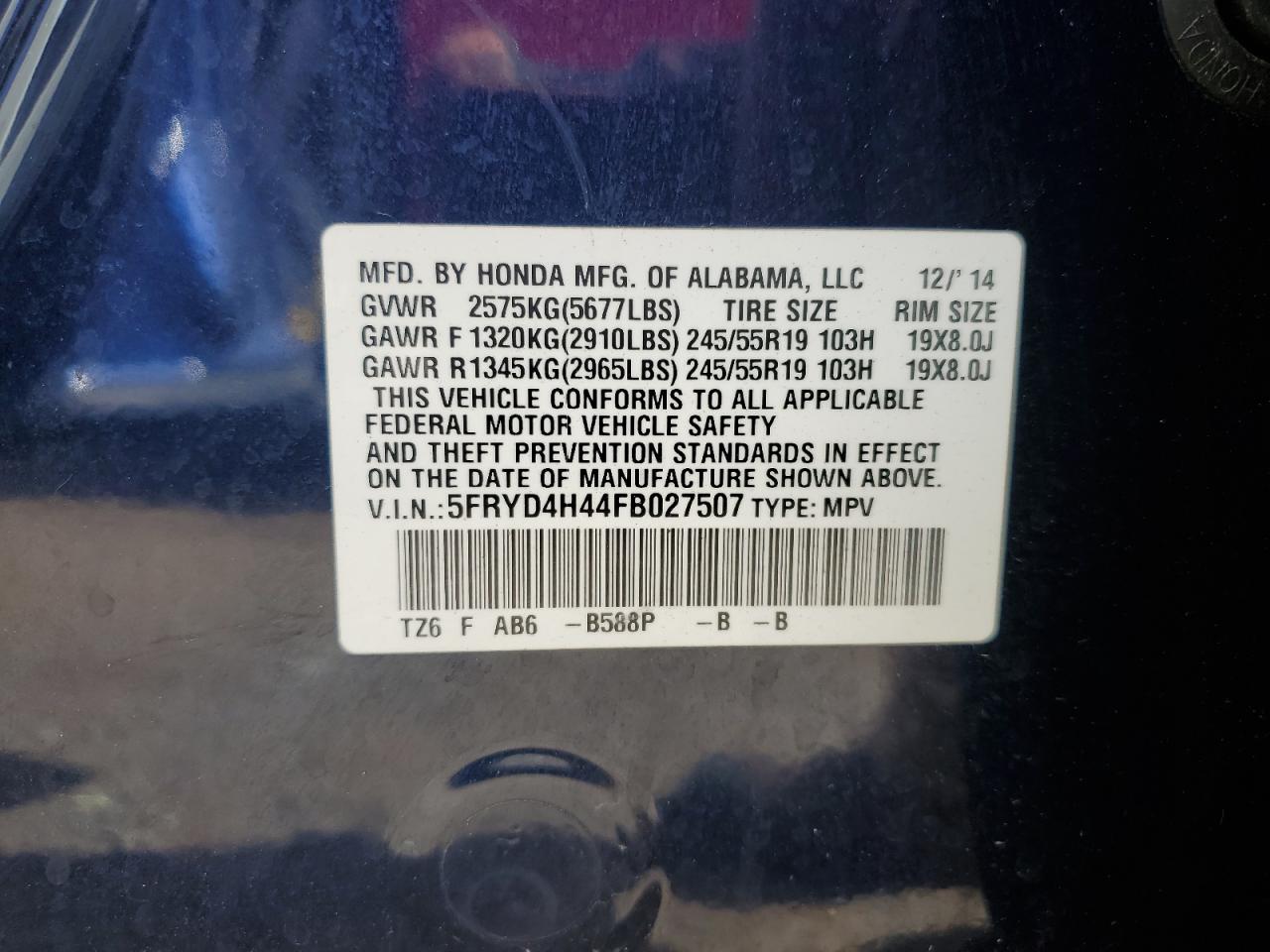 2015 Acura Mdx Technology VIN: 5FRYD4H44FB027507 Lot: 70553335