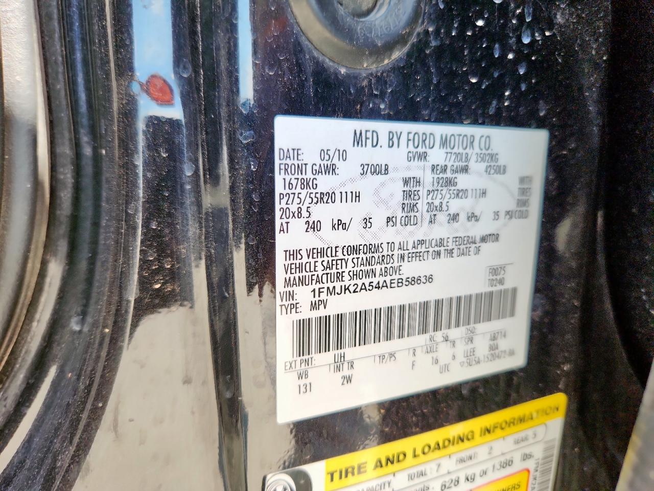 2010 Ford Expedition El Limited VIN: 1FMJK2A54AEB58636 Lot: 68631655