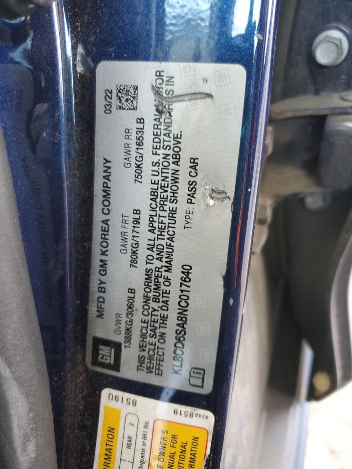 2022 Chevrolet Spark 1Lt VIN: KL8CD6SA8NC017640 Lot: 68316945