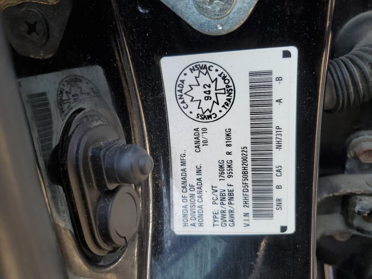 2011 Acura Csx VIN: 2HHFD5F50BH200225 Lot: 68534325