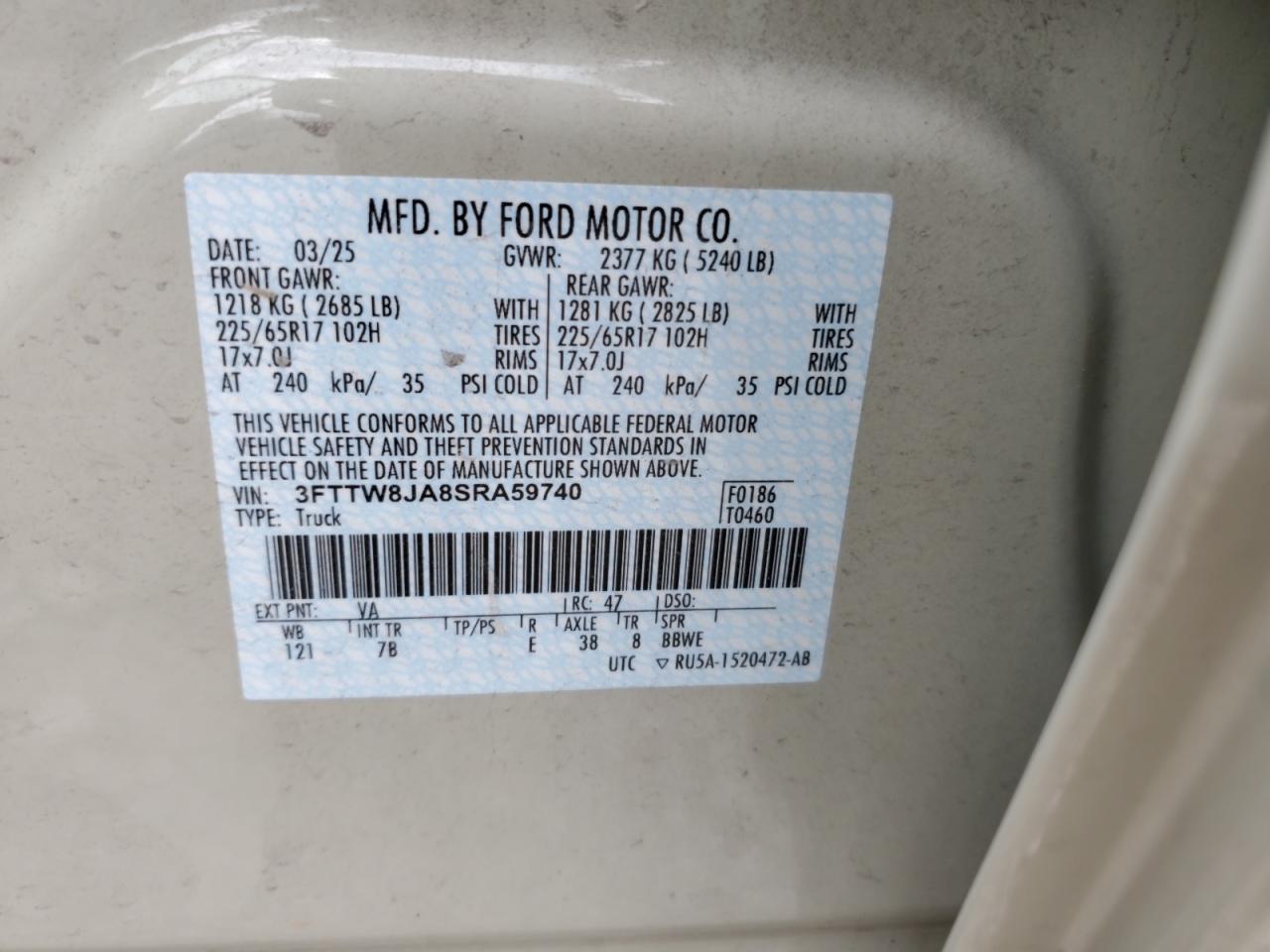 2025 Ford Maverick Xlt VIN: 3FTTW8JA8SRA59740 Lot: 70911755