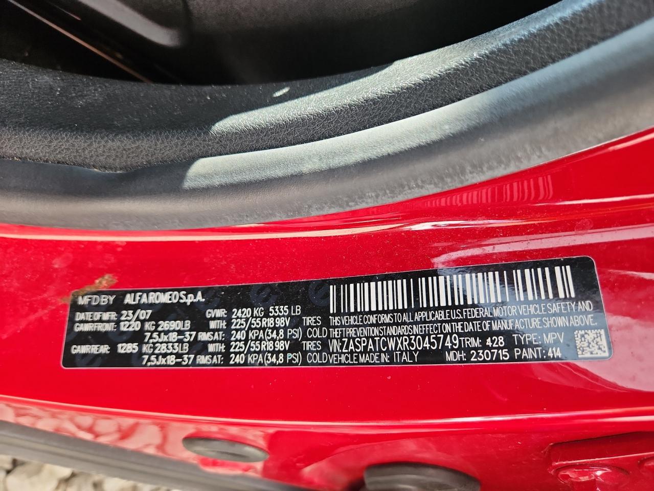 2024 Alfa Romeo Tonale Ti VIN: ZASPATCWXR3045749 Lot: 68345285