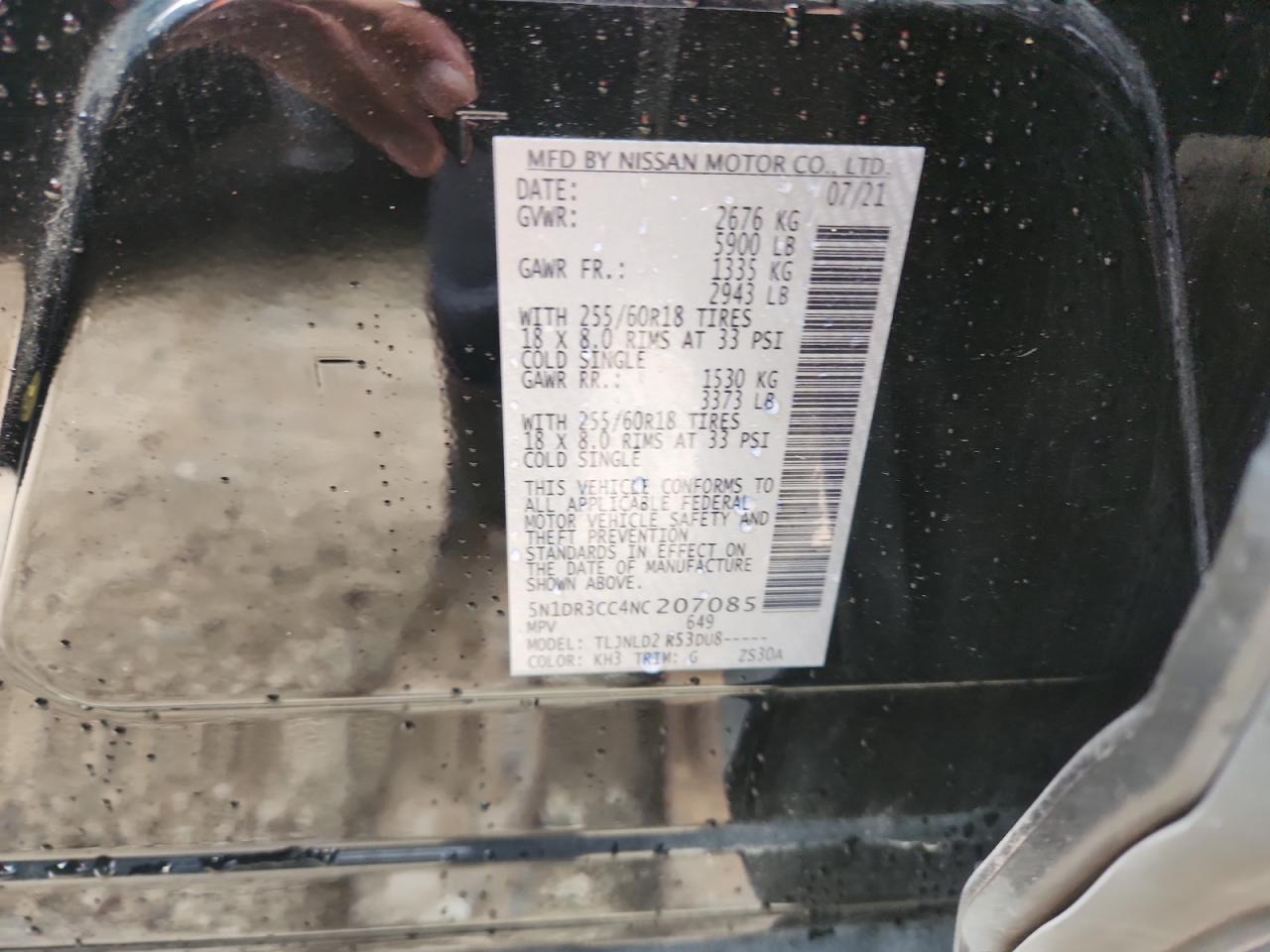 2022 Nissan Pathfinder Sl VIN: 5N1DR3CC4NC207085 Lot: 69590205