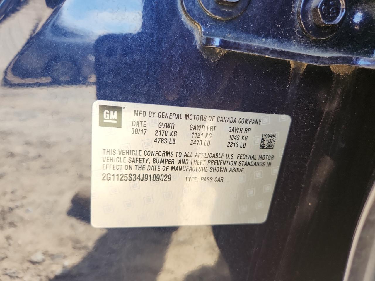 2018 Chevrolet Impala Premier VIN: 2G1125S34J9109029 Lot: 69753465