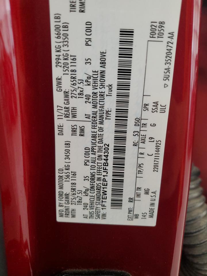 2018 Ford F150 Supercrew VIN: 1FTEW1EP1JFB44302 Lot: 70579955