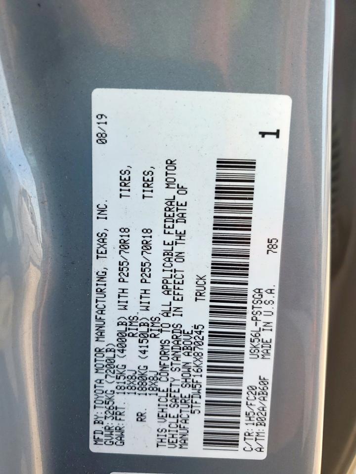 2019 Toyota Tundra Crewmax Sr5 VIN: 5TFDW5F16KX870245 Lot: 68212385