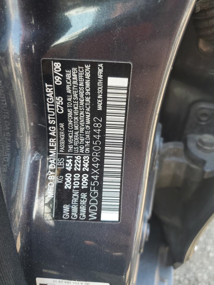 2009 Mercedes-Benz C 300 VIN: WDDGF54X49R054482 Lot: 70356055