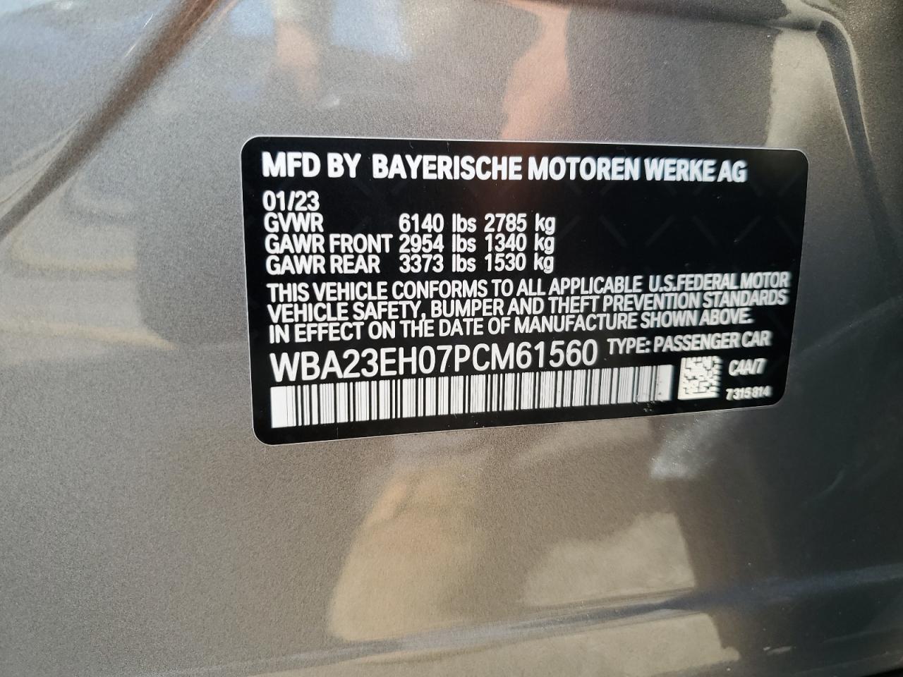 2023 BMW 740 I VIN: WBA23EH07PCM61560 Lot: 69492185