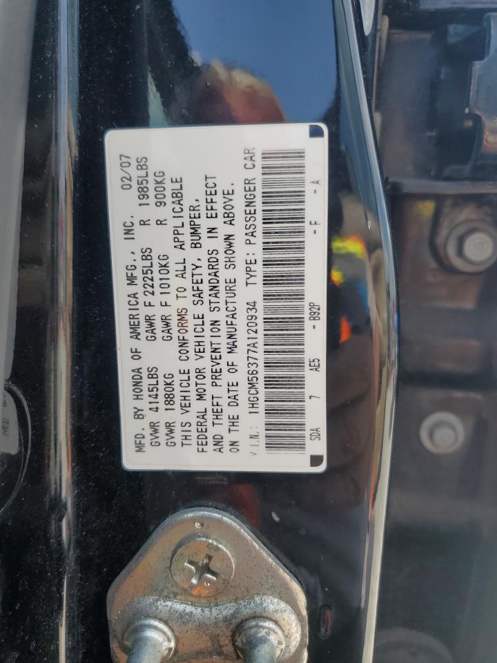 2007 Honda Accord Se VIN: 1HGCM56377A120934 Lot: 69016675