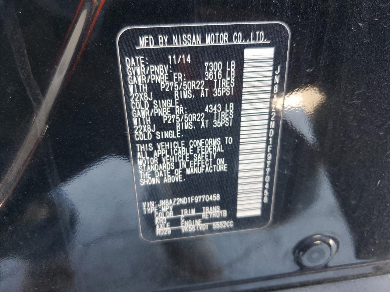 2015 Infiniti Qx80 VIN: JN8AZ2ND1F9770458 Lot: 70973505