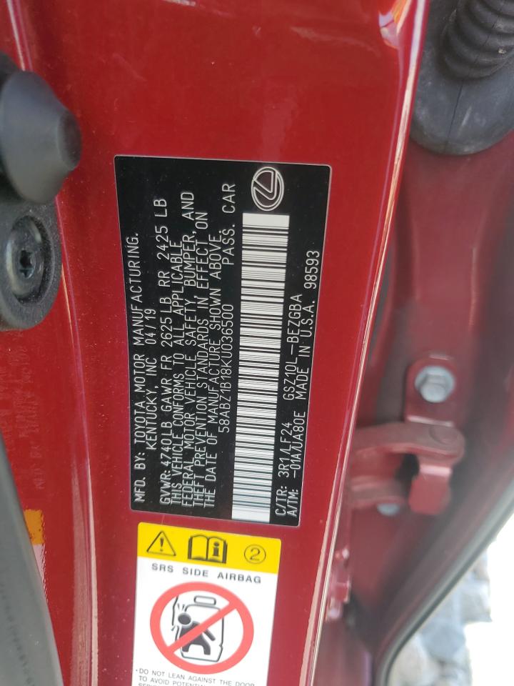 2019 Lexus Es 350 VIN: 58ABZ1B18KU036500 Lot: 70218615