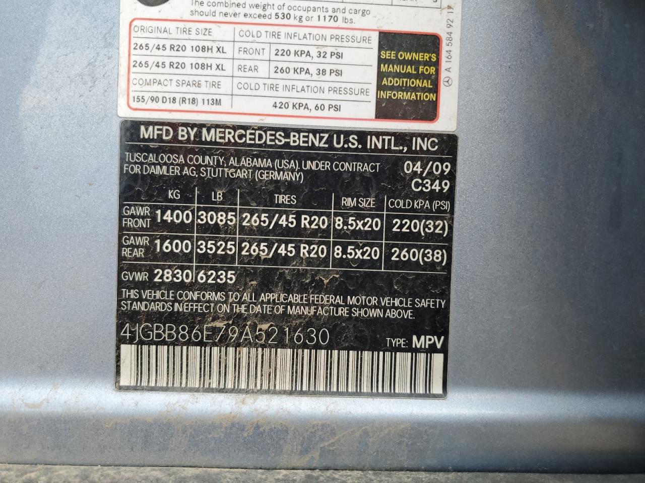 2009 Mercedes-Benz Ml 350 VIN: 4JGBB86E79A521630 Lot: 85718005