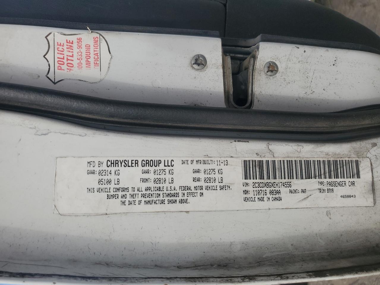 2014 Dodge Charger Se VIN: 2C3CDXBGXEH174556 Lot: 68831285