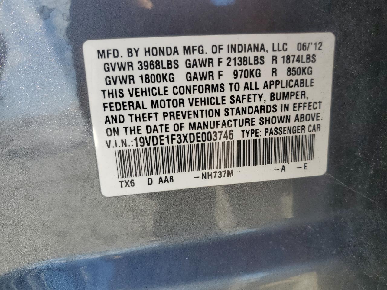 2013 Acura Ilx 20 VIN: 19VDE1F3XDE003746 Lot: 70460315