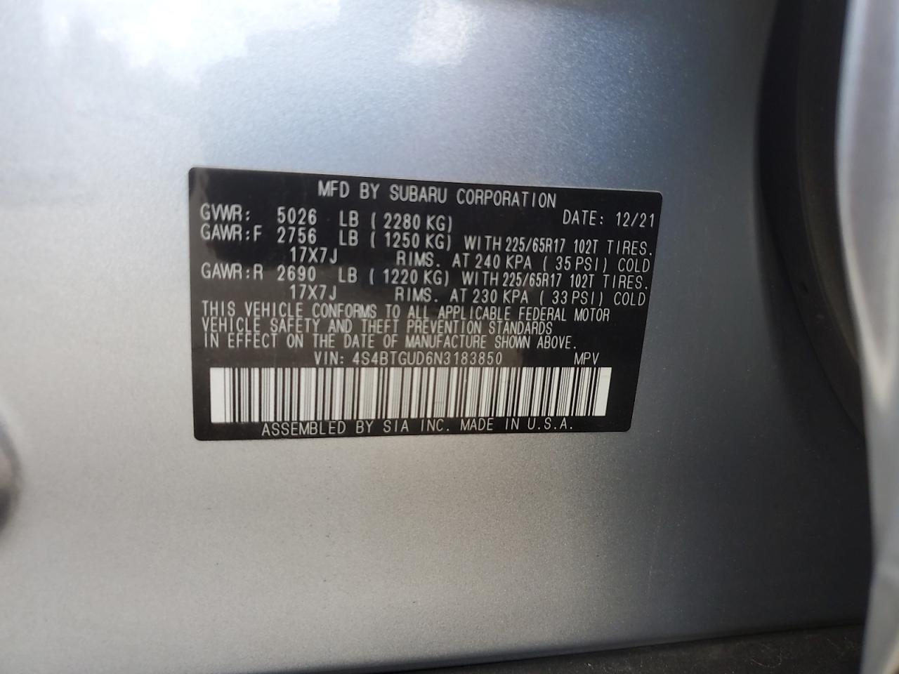 2022 Subaru Outback Wilderness VIN: 4S4BTGUD6N3183850 Lot: 69265385