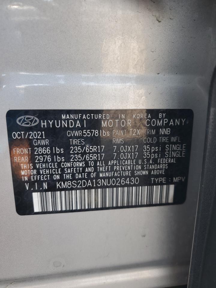 2022 Hyundai Santa Fe Blue VIN: KM8S2DA13NU026430 Lot: 65977175