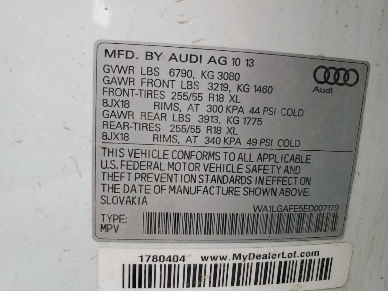 2014 Audi Q7 Premium Plus VIN: WA1LGAFE5ED007179 Lot: 70929295