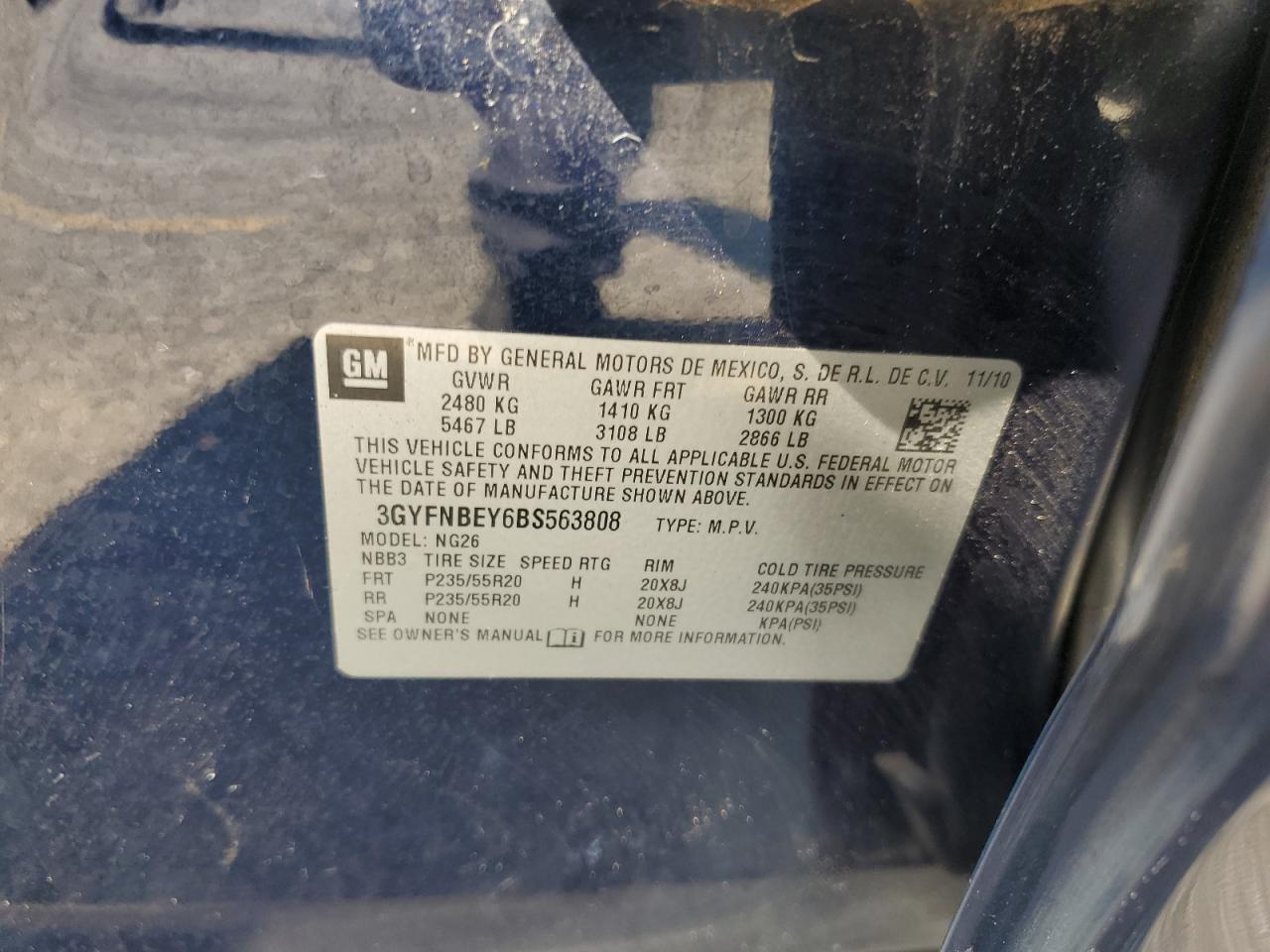 2011 Cadillac Srx Performance Collection VIN: 3GYFNBEY6BS563808 Lot: 70121185