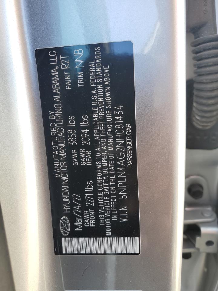 2022 Hyundai Elantra Sel VIN: 5NPLN4AG2NH081434 Lot: 70055125