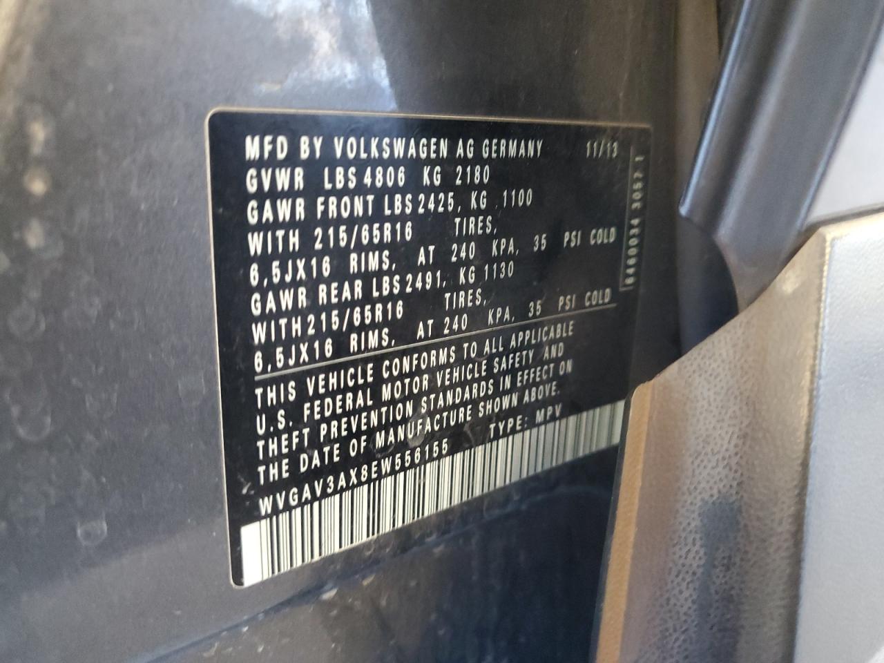 2014 Volkswagen Tiguan S VIN: WVGAV3AX8EW556155 Lot: 67572205