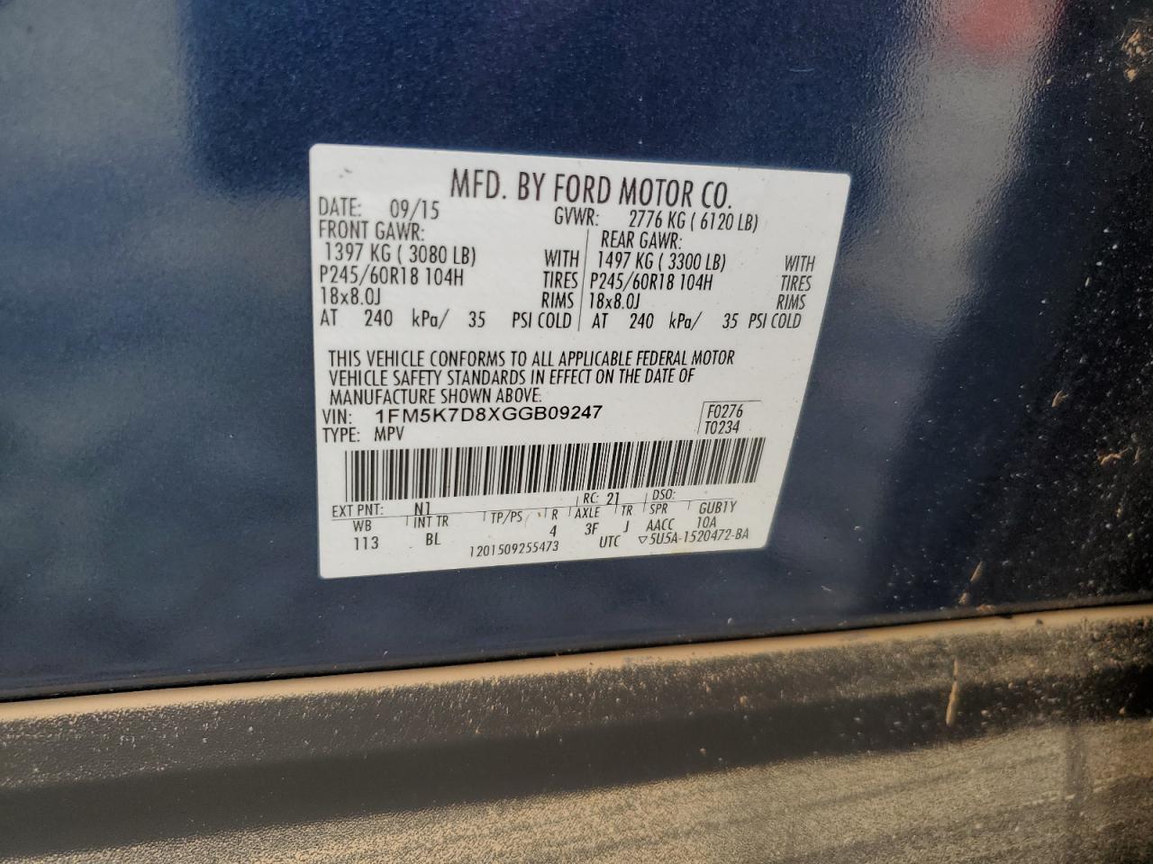 2016 Ford Explorer Xlt VIN: 1FM5K7D8XGGB09247 Lot: 69986185