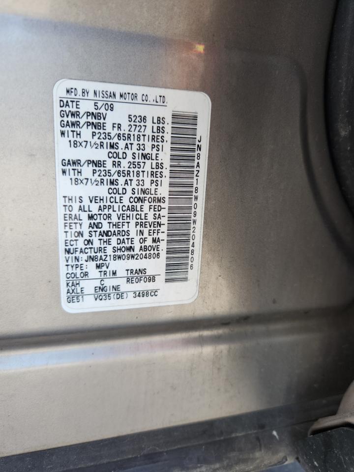 2009 Nissan Murano S VIN: JN8AZ18W09W204806 Lot: 91688245