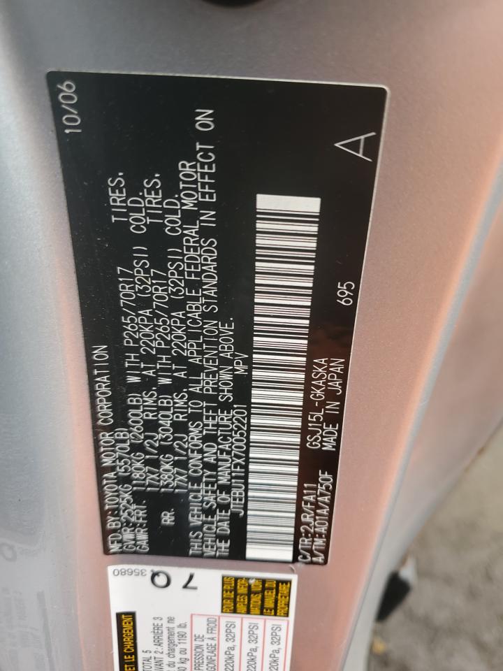 2007 Toyota Fj Cruiser VIN: JTEBU11FX70052201 Lot: 69761445