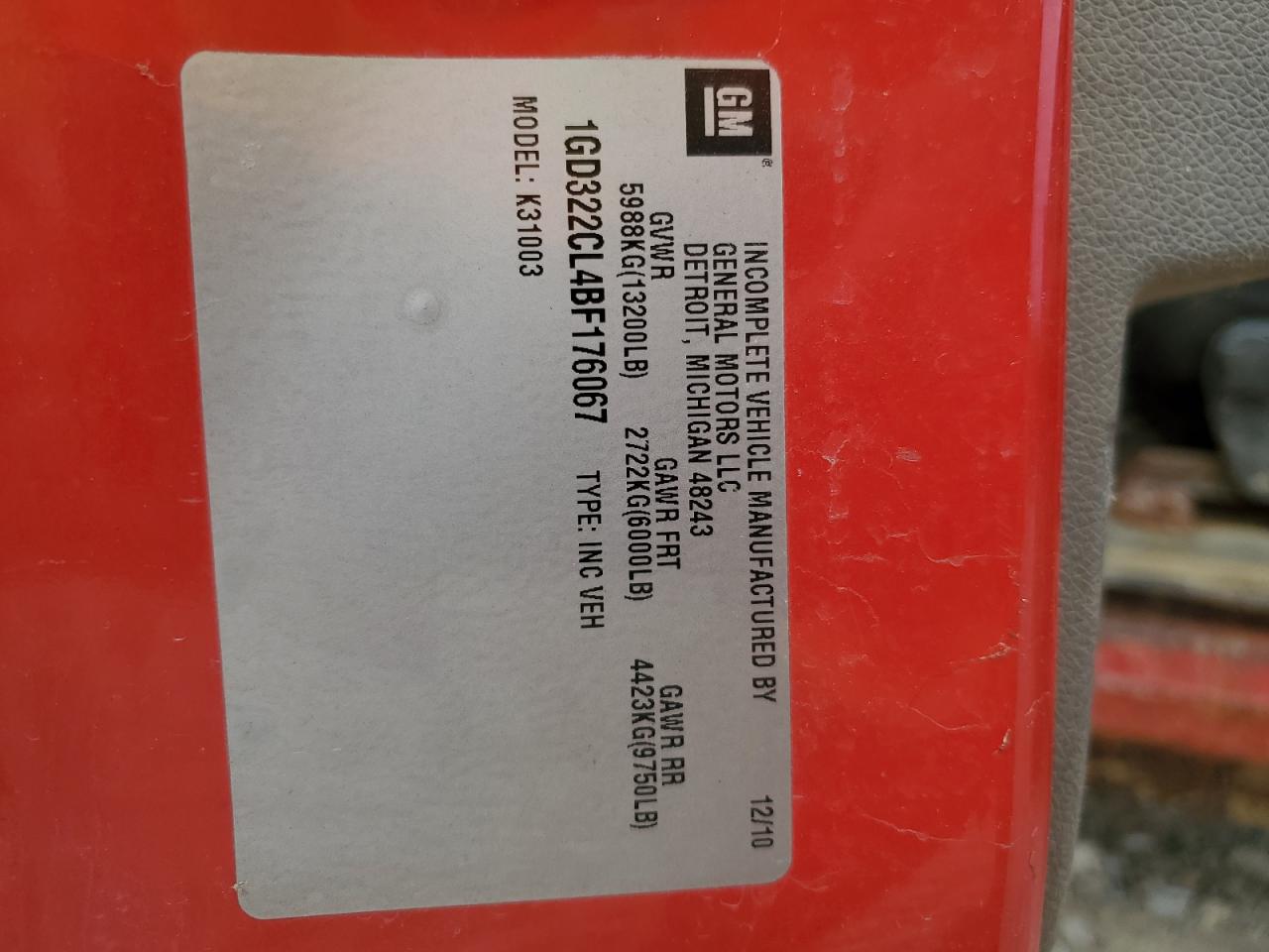 2011 GMC Sierra 3500 Hd Work VIN: 1GD322CL4BF176067 Lot: 67924705