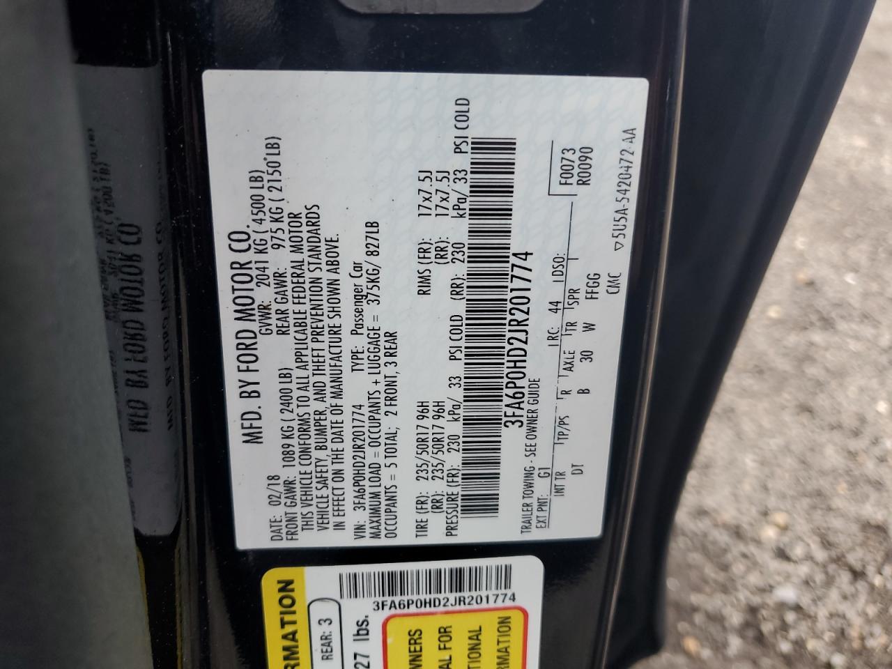 2018 Ford Fusion Se VIN: 3FA6P0HD2JR201774 Lot: 67351525