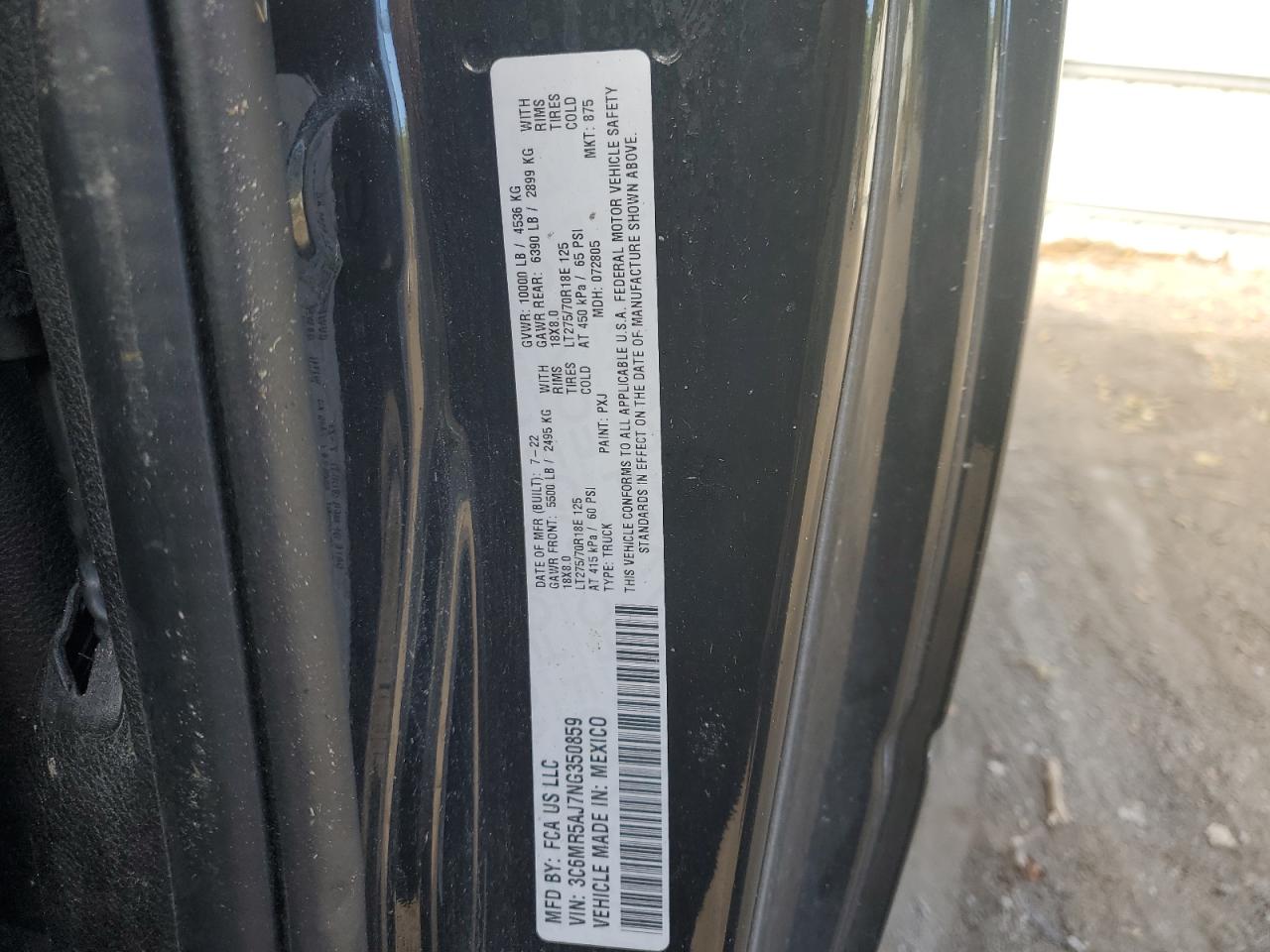 2022 Ram 2500 Tradesman VIN: 3C6MR5AJ7NG350859 Lot: 70262665