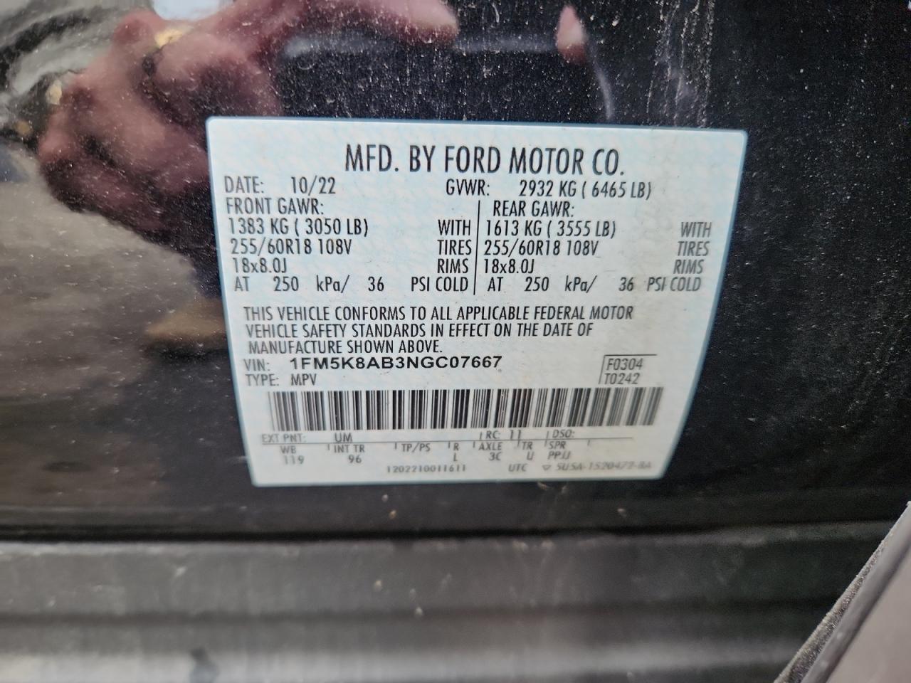 2022 Ford Explorer Police Interceptor VIN: 1FM5K8AB3NGC07667 Lot: 69264315