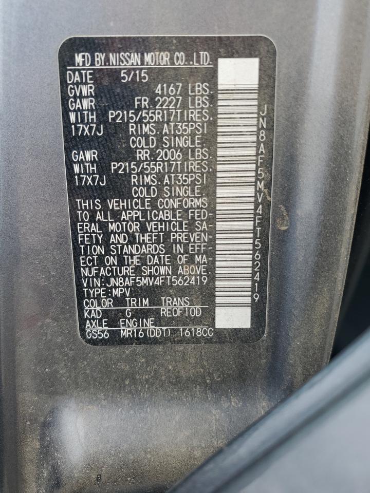 2015 Nissan Juke S VIN: JN8AF5MV4FT562419 Lot: 67074655