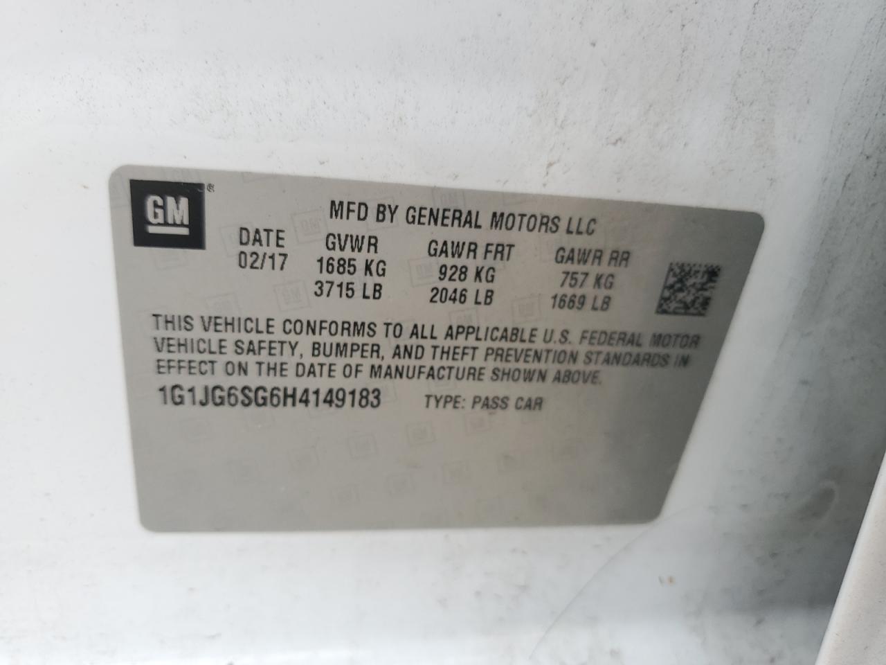 2017 Chevrolet Sonic VIN: 1G1JG6SG6H4149183 Lot: 67297345