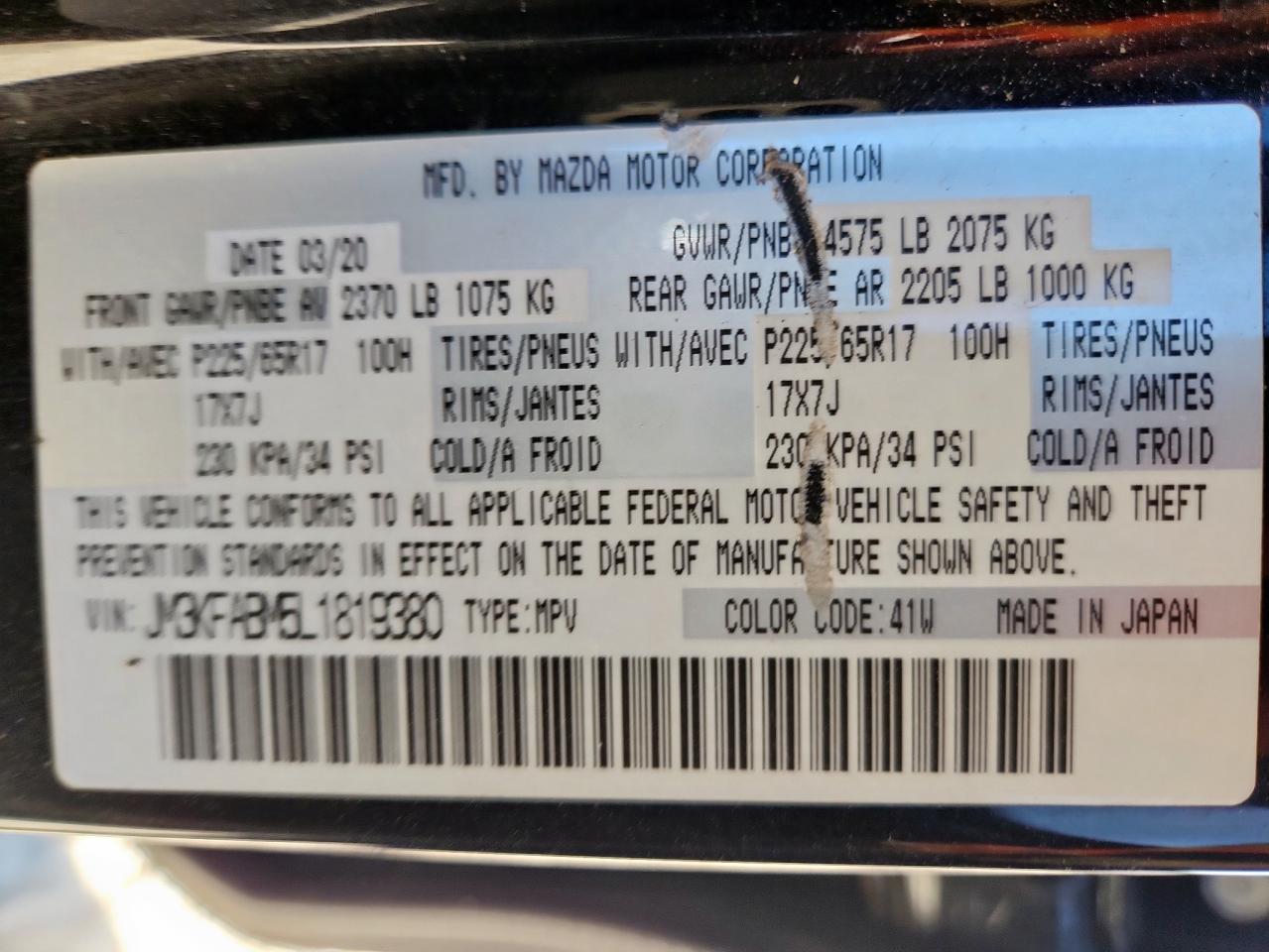 2020 Mazda Cx-5 Sport VIN: JM3KFABM5L1819380 Lot: 70949465