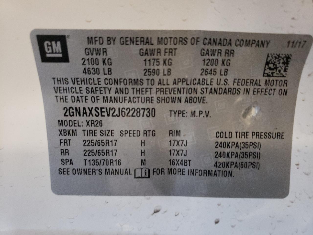 2018 Chevrolet Equinox Lt VIN: 2GNAXSEV2J6228730 Lot: 68772515