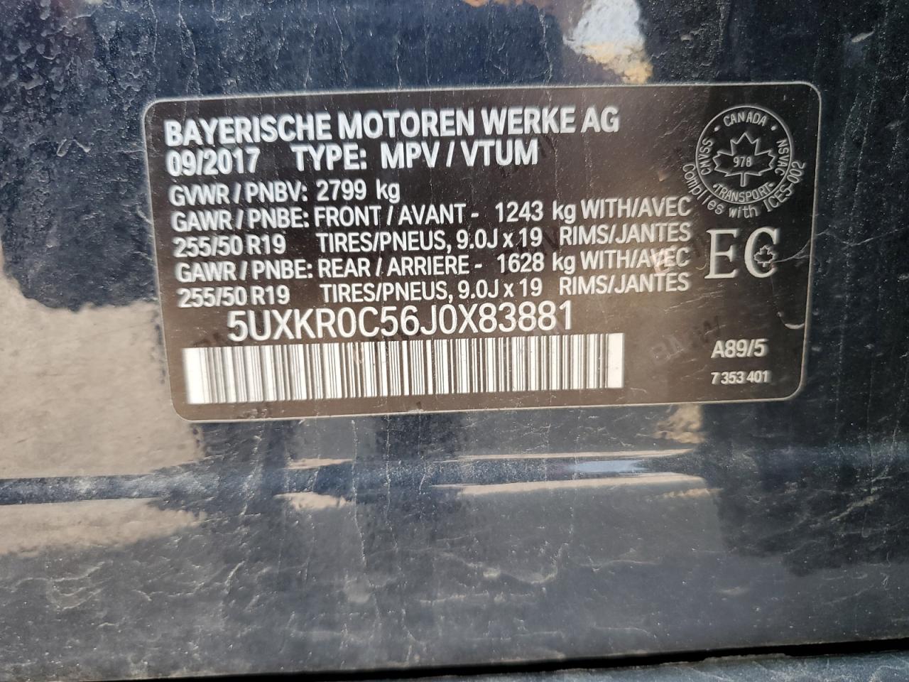2018 BMW X5 xDrive35I VIN: 5UXKR0C56J0X83881 Lot: 68506325