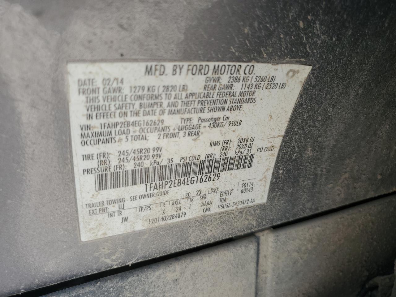 2014 Ford Taurus Sel VIN: 1FAHP2E84EG162629 Lot: 67991995