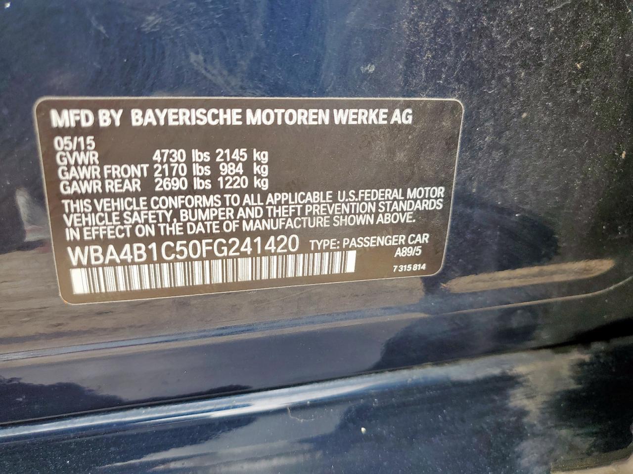 2015 BMW 435 I Gran Coupe VIN: WBA4B1C50FG241420 Lot: 67800235