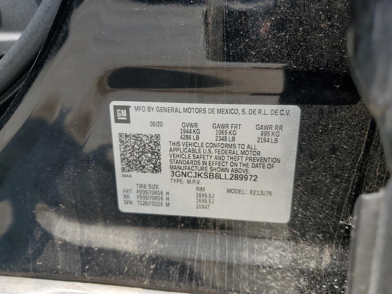 2020 Chevrolet Trax Ls VIN: 3GNCJKSB8LL289972 Lot: 69775965