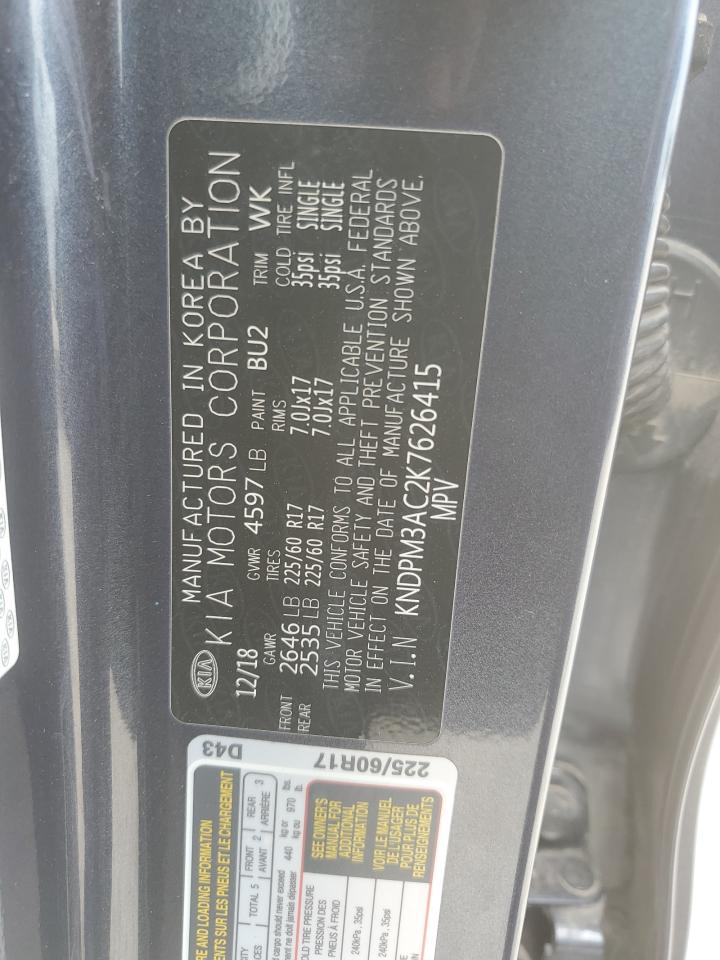 2019 Kia Sportage Lx VIN: KNDPM3AC2K7626415 Lot: 70696615