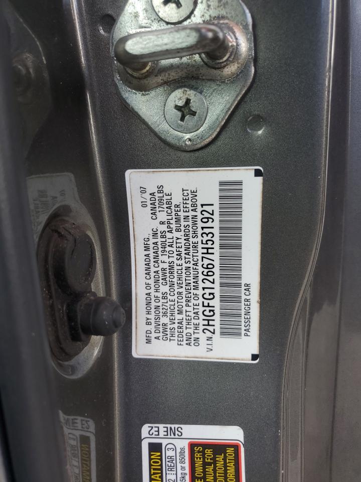 2007 Honda Civic Lx VIN: 2HGFG12667H531921 Lot: 68128425